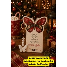 Emtory Home Butterfly | Holly Berry Kartlı Anahtarlık - Kelebek Anahtarlık - Yılbaşı Hediyesi - Yeni Yıl Hediye