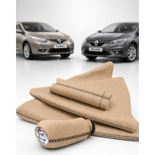 AutoAll Renault Clio 3 Vites Topzu/el Freni ve Vites Körüğü-El Freni Kolu Derisi (5 Ileri-Bej Deri-Siyah Dikişli)