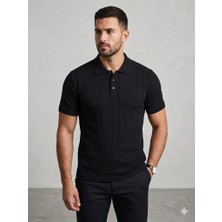Centilmen Kip Erkek Siyah Çizgili Dokulu Polo Yaka T-Shirt 10132