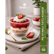 Sevapet Ayaklı Tatlı Kasesi 200 cc + Kapak / 50 Adet Sütlü Tatlı Kasesi Sert Plastik Mika