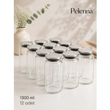Pelenna 12 Adet 1.300 Ml. Vakumlu Metal Kapaklı Cam Erzak,bakliyat Kavanozu