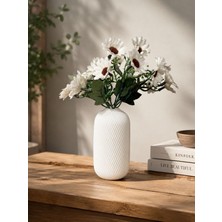Vazo Dekoratif -Modern Tasarımlı Şık Masaüstü Dekoru 12CM Beyaz Minimalist ve Şık Desenli Vazo