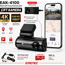 EMENEC 4K Akıllı Çift Araç İçi Kamera Seti - Türkçe Menü ve Uygulama, GPS, Wi-Fi, ACC Hardwire Kit, Park Modu + 64GB Kart Hediye - EAK-4100