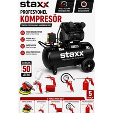 Staxx Power 50 Lt Güçlü Sessizhava Kompresörü + 5 Parça Kompresör Seti + Havalı Orbital Zımpara Seti Hediyeli