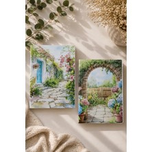 giftkonsept Bahçe ve Çiçekli Taş Ev Tasarımlı Cottage Ikili Çizgisiz Defter Seti