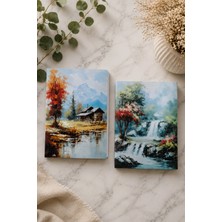 giftkonsept Doğa Manzaralı Şelale ve Dağ Temalı Ikili Çizgisiz Defter Seti