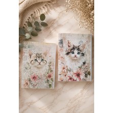 giftkonsept Vintage Kedi Temalı Cute Cat Art Ikili Çizgisiz Defter Seti