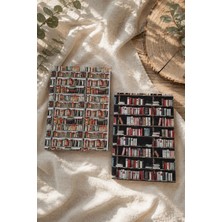 giftkonsept Vintage Kütüphane Kitaplık Temalı Ikili Çizgisiz Defter Seti
