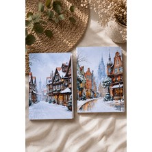 giftkonsept Karlı Şehir Vintage Karlı Sokaklar Temalı Çizgisiz 50 Sayfa Ikili Defter Seti