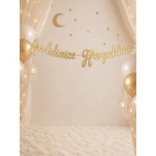 Parti Adresi Mevlidimize Hoşgeldiniz Yazılı Kaligrafi Banner Dekoratif Süs Gold