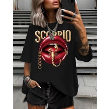 Nigrum Pardus Nıgrum Pardus Yeni Sezon Bisiklet Yaka Scorpıo Baskılı %100 Pamuk Büyük Beden Kadın T-Shirt