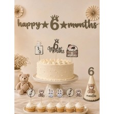 Parti Adresi Happy 6 Months Banner 6 Ay Bebek Doğum Günü Parti Seti Haki