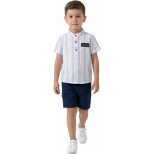 Queen Kids  Erkek Çocuk Cep Detaylı Keten  Takım Mavi