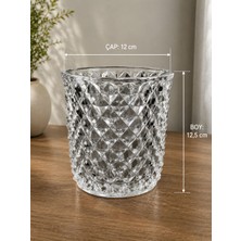 Vinnos Home & Concept El Yapımı Dekoratif Cam Vazo - Kristal Desenli Modern Tasarım | 12,5X12 cm Şeffaf Şık Vazo