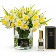 Vinnos Home & Concept Nergis Çiçekli Vazo Seti & Oda Kokusu 30 ml - Premium Dekoratif Hediye