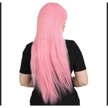Handmade Uzun Kahküllü Parti Peruk Sentetik Kaliteli Saç Şeker Pembe