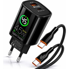 Zuidid CH100 Dijital Ekranlı 45W Hızlı Şarj Adaptörü ve Pd Kablo Set