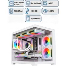 Esma X1 Ryzen 5 5500 16GB Ram 480GB M.2 RX580 8gb 256BIT Rgb 6 Fanlı Akvaryum Beyaz Gaming Kasa