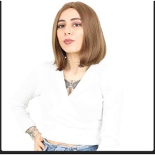 Handmade Fiber Sentetik Peruk Percemsiz Kısa Düz Kumral