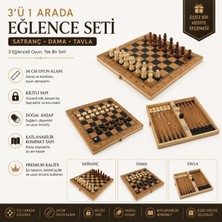Elifeshop Lüks Ahşap Klasik Katlanabilir 3’ü 1 Arada Satranç Dama Tavla Seti Kilitli 34 x 34 cm Oyun Takımı