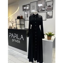 Parla Prive Kolu Otrişli Ipek Krep Elbise