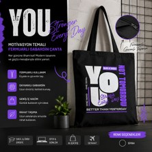 Tişört Kodu Motivasyon Temalı Gabardin Fermuarlı Tote Bag – “you” Baskılı Siyah Omuz Çantası