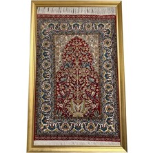 Burak Halı El Dokuma Saf Ipek Halı Koleksiyonluk Tablo 75X110 Hayat Ağacı Modeli %100 Has Ipek Kırmızı