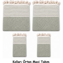 Mandaş Pamuklu Kaymaz Hasır Dokuma Kolları Örten Maxi Takım Koltuk Örtüsü (3+3+1+1) - Çağla