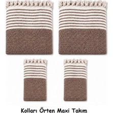 Mandaş Pamuklu Kaymaz Hasır Dokuma Kolları Örten Maxi Takım Koltuk Örtüsü (3+3+1+1) - Kahverengi