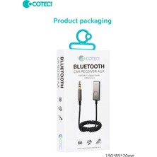 Coteci 74001 Bluetooth 5.0 Aux Araç Kiti Mikrofonlu Hands-Free Ses Alıcısı Adaptör Receiver Teyp Ses ve Arama Aktarıcı 3.5mm Jack Yaylı Kablo