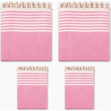Mandaş Pamuklu Kaymaz Hasır Dokuma Kolları Örten Maxi Takım Koltuk Örtüsü (3+3+1+1) - Pembe