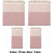 Mandaş Pamuklu Kaymaz Hasır Dokuma Kolları Örten Maxi Takım Koltuk Örtüsü (3+3+1+1) - Pudra