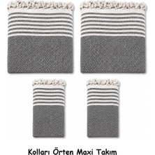 Mandaş Pamuklu Kaymaz Hasır Dokuma Kolları Örten Maxi Takım Koltuk Örtüsü (3+3+1+1) - Koyu Gri