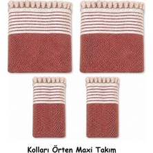 Mandaş Pamuklu Kaymaz Hasır Dokuma Kolları Örten Maxi Takım Koltuk Örtüsü (3+3+1+1) - Kiremit