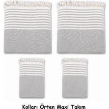 Mandaş Pamuklu Kaymaz Hasır Dokuma Kolları Örten Maxi Takım Koltuk Örtüsü (3+3+1+1) - Açık Gri