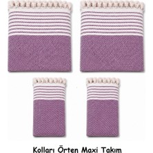 Mandaş Pamuklu Kaymaz Hasır Dokuma Kolları Örten Maxi Takım Koltuk Örtüsü (3+3+1+1) - Leylak