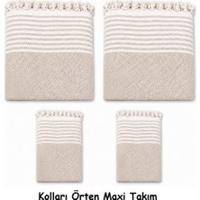 Mandaş Pamuklu Kaymaz Hasır Dokuma Kolları Örten Maxi Takım Koltuk Örtüsü (3+3+1+1) - Bej
