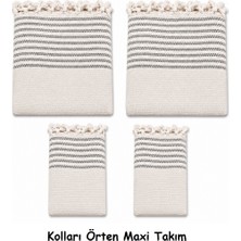 Mandaş Pamuklu Kaymaz Hasır Dokuma Kolları Örten Maxi Takım Koltuk Örtüsü (3+3+1+1) - Kreme Gri