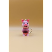 Rodopiva Örgü Desenli Sevimli Pembe Domuzcuk Piglet Figürlü Anahtarlığı (Plastik)-  Çanta Süsü Charm