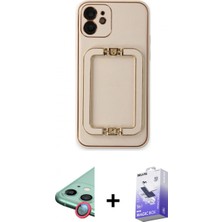 Marsilyan™- iPhone 12 Kılıf Kozmos Minimal Prime - Siyah Bilvis 5in1 5d Magic Hayalet Cam Ekran Koruyucu + Kırmızı Raze Metal Kamera Lens