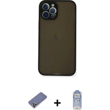 Marsilyan™- iPhone 12 Pro Max Kılıf Ahenk Çizgi Serisi - Siyah Joko Magic 5d Cam + Gold Metal Kamera Lens Koruma Cam