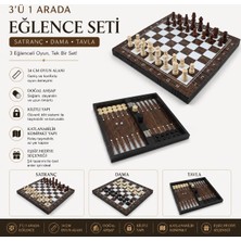 Elifeshop Lüks Ahşap Ceviz Görünümlü Katlanabilir 3’ü 1 Arada Satranç Dama Tavla Seti 34 x 34 cm Oyun Takımı