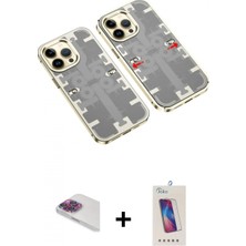 Marsilyan™- iPhone 13 Pro Max Kılıf Ufuk Doku Prime - Siyah Joko 5d Cam + Gökkuşağı Pers Alüminyum Kamera Lens
