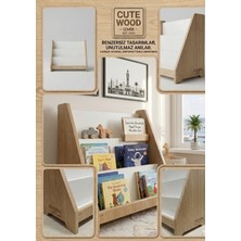 Cute Wood Montessori Ahşap Çocuk  Yer Kitaplığı - Çocuk Odası Bebek Kitap Rafı - 3 Raflı Yer Kitaplığı