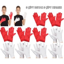 Ozcmax Çocuk Gösteri Eldiven Seti – 5 Çift Beyaz &amp; 5 Çiift Kırmızı