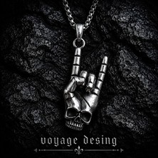 Voyage Accessory Rock El Işareti Paslanmaz Çelik, Heavy Metal Gitarcı Hard Rock Metal El Kurukafa Kolye