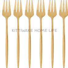 Kittiwake Home Life 6’lı Gold Limon ve Fondü Çatalı 13 cm – Paslanmaz Çelik Mini Servis Çatalı Takımı