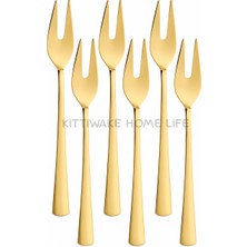 Kittiwake Home Life 6’lı Gold Limon ve Fondü Çatalı 11 cm – Paslanmaz Çelik Mini Servis Çatalı Takımı