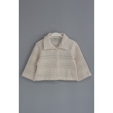 DobaKids Nostalgia Series Ajurlu Örme Kız Çocuk Hırka Crop Dantelli Kapri Kol Ekru