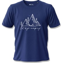North Whiskers Let's Go Camping Dağ ve Çadır Baskılı Unisex %100 Pamuklu Lacivert Outdoor Tişört